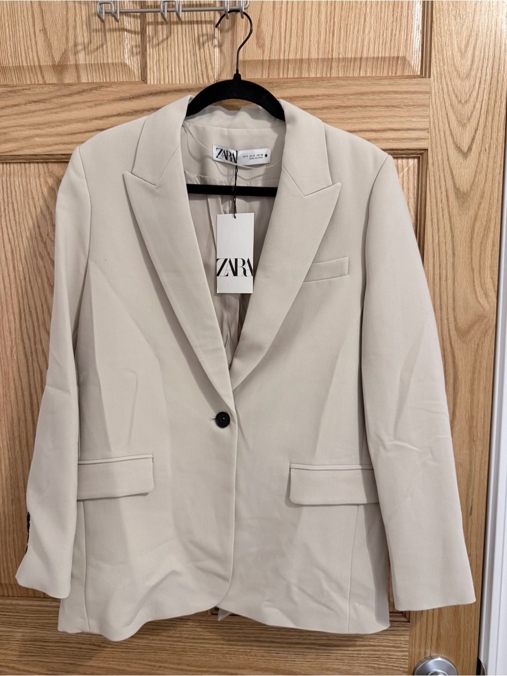 Zara Cream Single-Button Tailored Blazer